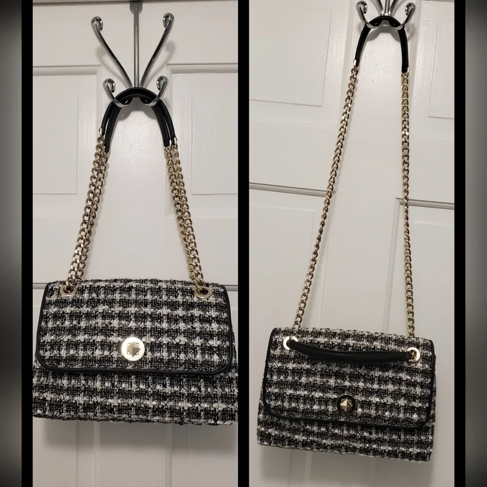 EUC Kate Spade Natalia Black & White Tweed Flap Close Crossbody/Shoulder Bag